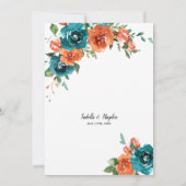 Invitation Turquoise Burange Rustique Floral Aquarelle Mariag (Dos)