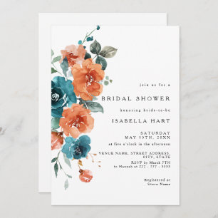 Invitation turquoise Burnt Orange Floral
