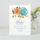 Invitation Turquoise Burnt Orange Terracotta Floral douche nu (Debout devant)