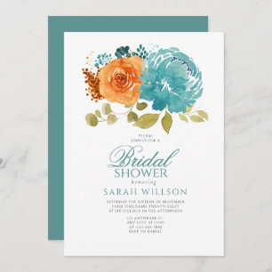 Invitation Turquoise Burnt Orange Terracotta Floral douche nu