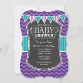 Invitation Turquoise Chalkboard violet Chevron Baby shower In (Devant)
