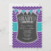 Invitation Turquoise Chalkboard violet Chevron Baby shower In (Devant)