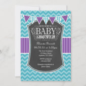 Invitation Turquoise Chalkboard violet Chevron Baby shower In (Devant)