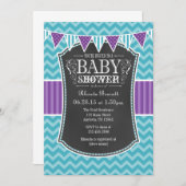 Invitation Turquoise Chalkboard violet Chevron Baby shower In (Devant / Derrière)