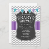 Invitation Turquoise Chalkboard violet Chevron Baby shower In (Devant / Derrière)