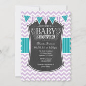 Invitation Turquoise Chalkboard violet Chevron Baby shower In (Devant)