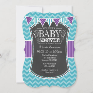 Invitation Turquoise Chalkboard violet Chevron Baby shower In