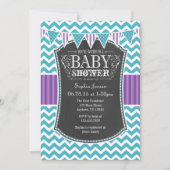 Invitation Turquoise Chalkboard violet Chevron Baby shower In (Devant)