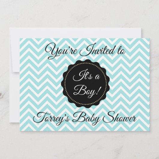 Invitation turquoise Chevron et Black Boy Baby sho (Devant)