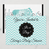 Invitation turquoise Chevron et Black Boy Baby sho (Devant / Derrière)