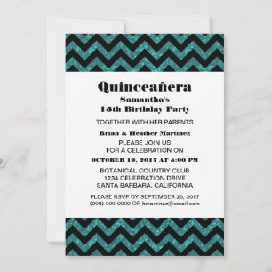 Invitation Turquoise Chevron Parties scintillant Quinceañera