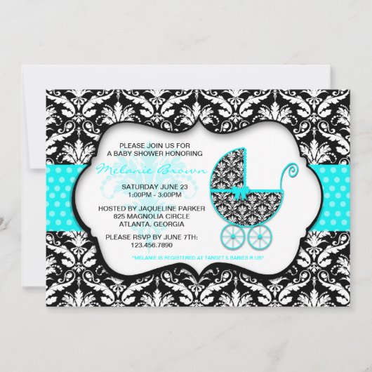 Invitation turquoise chic de baby shower de (Devant)