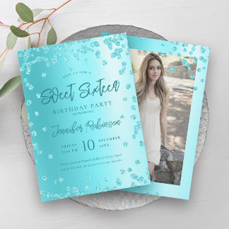 Invitation Turquoise Chic Parties scintillant Photo Sweet 16