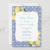 Invitation Turquoise Classic Carrelage Bleu Baby shower citro (Devant)