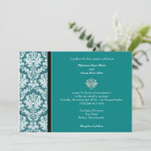 Invitation turquoise Classic Mariage damassé (Debout devant)