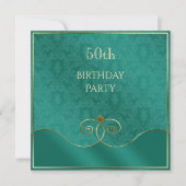Invitation Turquoise classique & perruques d'or, Damask 50e a (Devant)