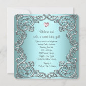 Invitation Turquoise Coeur rose Tiara Princess Baby shower (Dos)