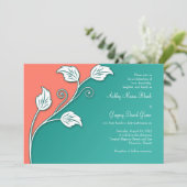 Invitation Turquoise, Corail Blanc Mariage de vigne feuillus (Debout devant)