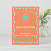 Invitation Turquoise, Corail et Blanc Retro Wavy (Debout devant)