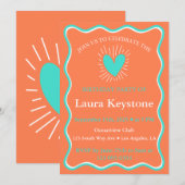 Invitation Turquoise, Corail et Blanc Retro Wavy (Devant / Derrière)