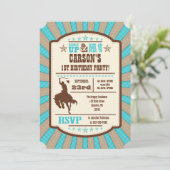 Invitation Turquoise Cowboy Rodeo Anniversaire Fête Invitatio (Debout devant)