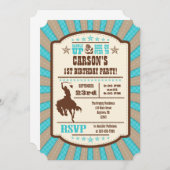 Invitation Turquoise Cowboy Rodeo Anniversaire Fête Invitatio (Devant / Derrière)