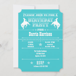 Invitation Turquoise Cowboy Rodeo Anniversaire Fête Invitatio