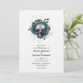 Invitation Turquoise crâne floral Halloween Mariage gothique (Debout devant)