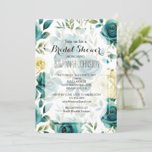 Invitation Turquoise Crème Rose Fête des mariées Florale