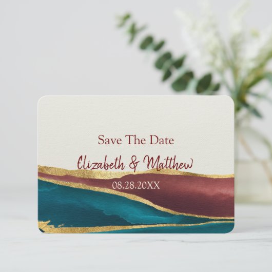 Invitation Turquoise Crème Rouille Agate Pierre Enregistrer L (Debout devant)