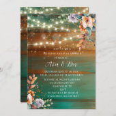 Invitation Turquoise Cuivre Peony Mariage clair Couples Show (Devant / Derrière)