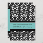 Invitation Turquoise Damask 25e anniversaire de fête Invitati (Devant / Derrière)
