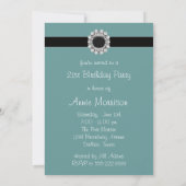 Invitation Turquoise Damask Black 21e anniversaire de fête In (Dos)