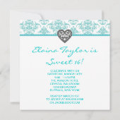 Invitation Turquoise Damask Coeur Turquoise Bleu Doux 16 Part (Dos)