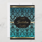 Invitation Turquoise Damask Fête de célébration | Texte de br (Devant)