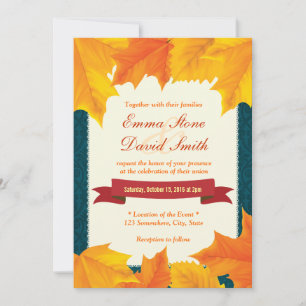 Invitation Turquoise Damask Golden Feuilles Mariages de autom