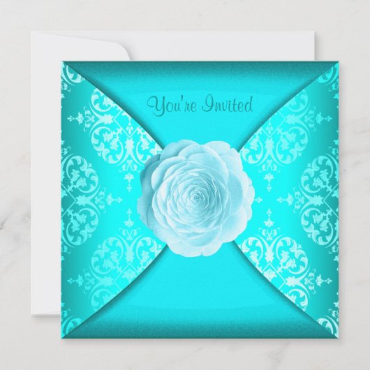 Invitation Turquoise Damask Rose Turquoise Bleu Toutes les oc (Devant)