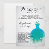 invitation turquoise d'anniversaire de Quinceanera (Devant / Derrière)