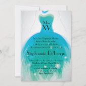 invitation turquoise d'anniversaire de Quinceanera (Devant)