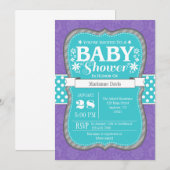 Invitation turquoise de Baby shower de fleurs viol (Devant / Derrière)