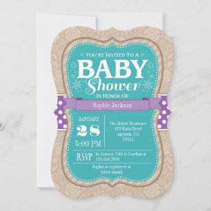 Invitation turquoise de Baby shower Floral Violet