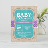 Invitation turquoise de Baby shower Floral Violet (Debout devant)