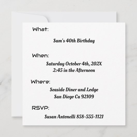 Invitation turquoise de bande rétro 1985 (Dos)