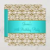 Invitation turquoise de fête du 25e anniversaire T (Devant / Derrière)