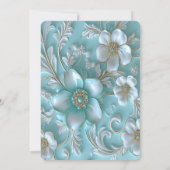 Invitation turquoise de Fiançailles Floral Blanc (Dos)