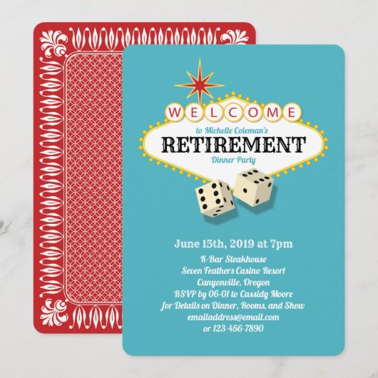 Invitation Turquoise de la fête de la retraite de Las Vegas (Devant / Derrière)