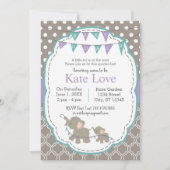 Invitation Turquoise de la lavande Baby shower élé (Devant)