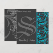 Invitation turquoise de mariage damassé de (Devant / Derrière)