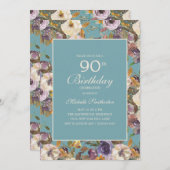 Invitation Turquoise de moutarde d'ivoire de moutarde 90e ann (Devant / Derrière)