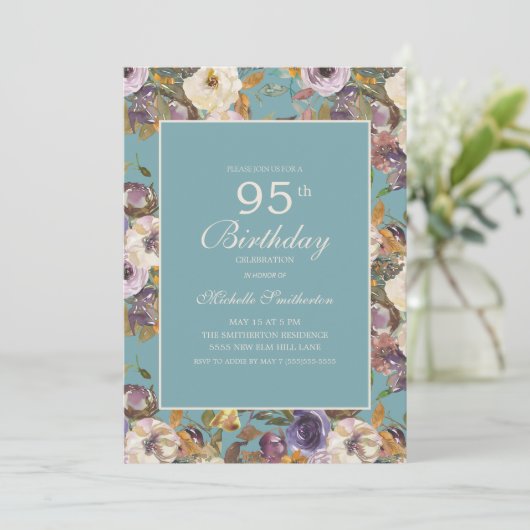 Invitation Turquoise de moutarde d'ivoire de moutarde 95e ann (Debout devant)